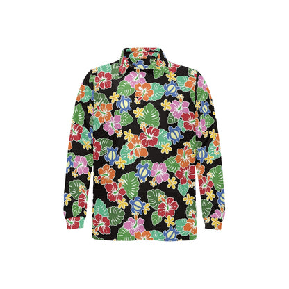Hawaiian Themed Pattern Print Design H010 Long Sleeve Polo Shirt For Men's