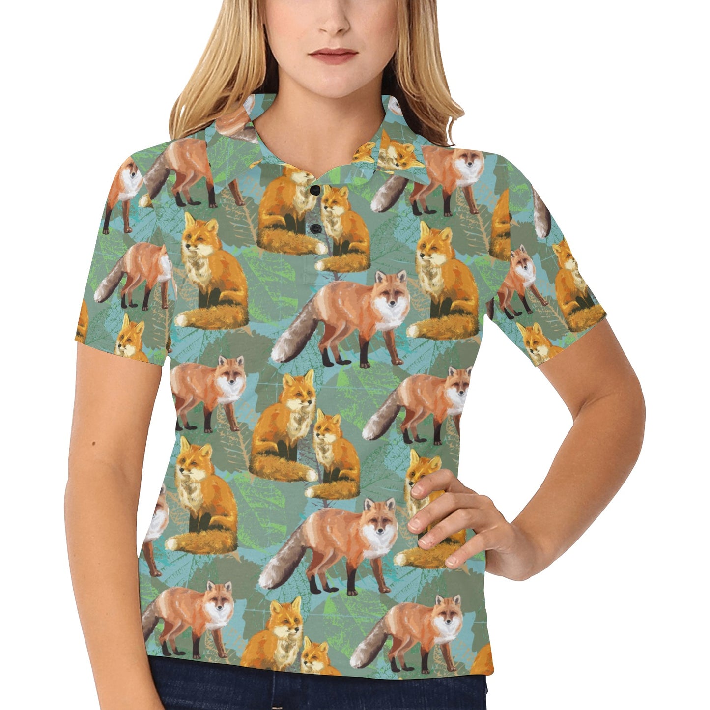 Fox Autumn leaves Themed Women's Polo Shirt