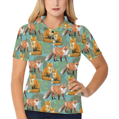 Fox Autumn leaves Themed Women's Polo Shirt