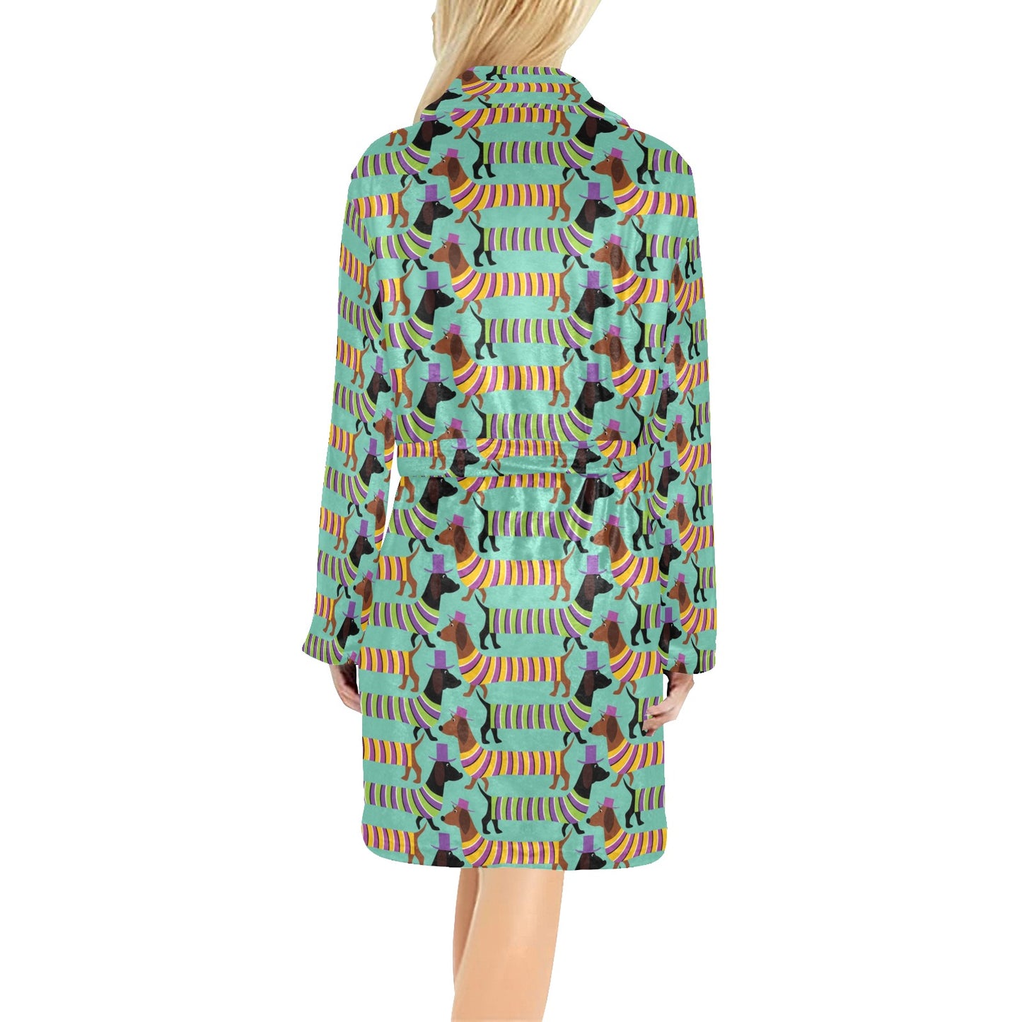 Dachshund Pattern Print Design 05 Women's Fleece Robe