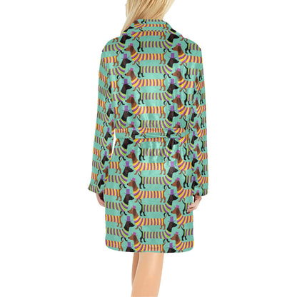 Dachshund Pattern Print Design 05 Women's Fleece Robe