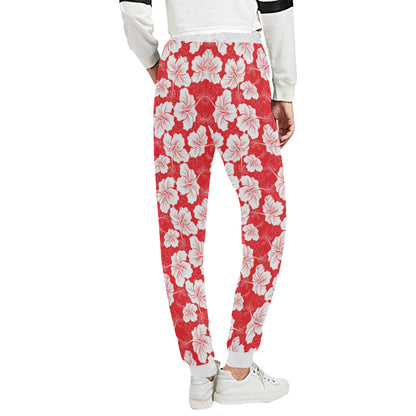 Flower Hawaiian Hibiscus Red Background Print Unisex Sweatpants