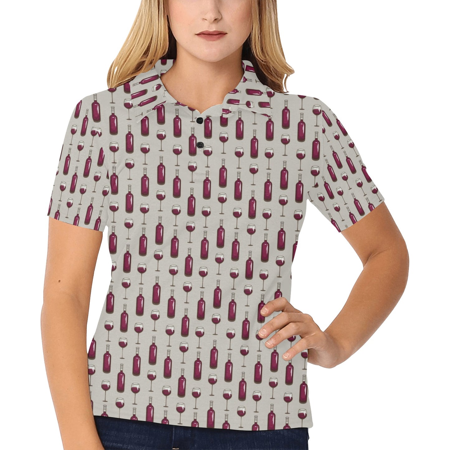 Wine Bottle Pattern Print Women's Polo Shirt