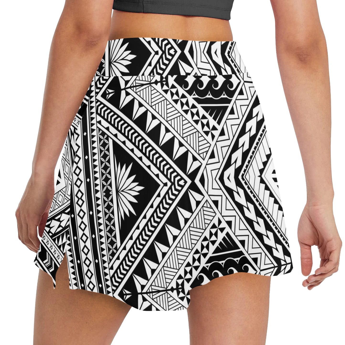 Samoan Tattoo Style Print Design LKS307 17" Golf & Pickleball Skort with Pockets