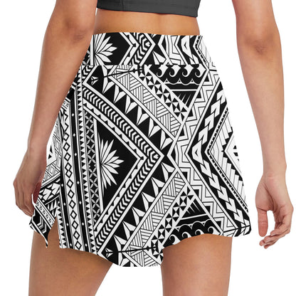Samoan Tattoo Style Print Design LKS307 17" Golf & Pickleball Skort with Pockets