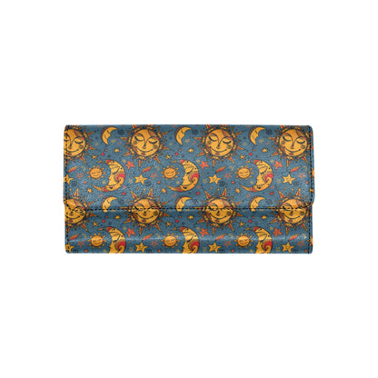 Celestial Moon Sun Pattern Print Design 02 Women's Trifold Wallet