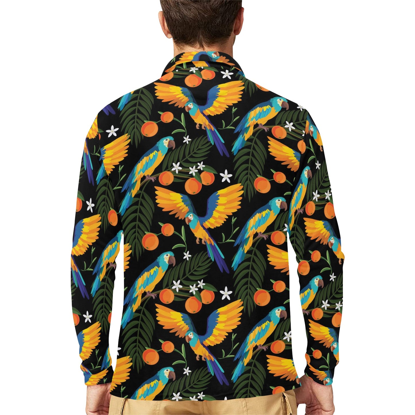 Macaw Pattern Print Design 03 Long Sleeve Polo Shirt For Men's