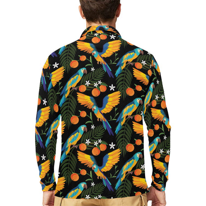 Macaw Pattern Print Design 03 Long Sleeve Polo Shirt For Men's