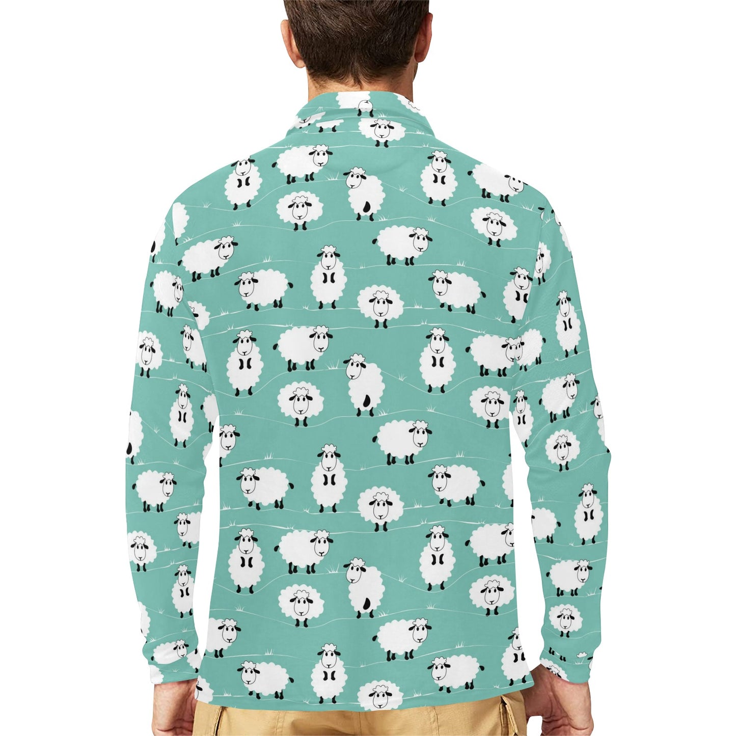 Sheep Print Design LKS404 Long Sleeve Polo Shirt For Men's