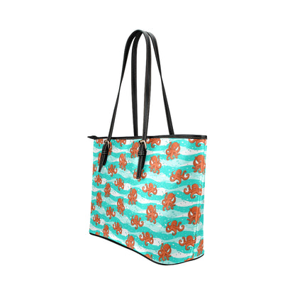 Octopus Cute Design Print Themed Leather Tote Bag