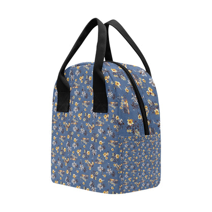 Hawaiian Flower Blue Print Insulated Lunch Bag