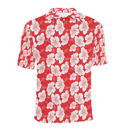 Flower Hawaiian Hibiscus Red Background Print Men Polo Shirt