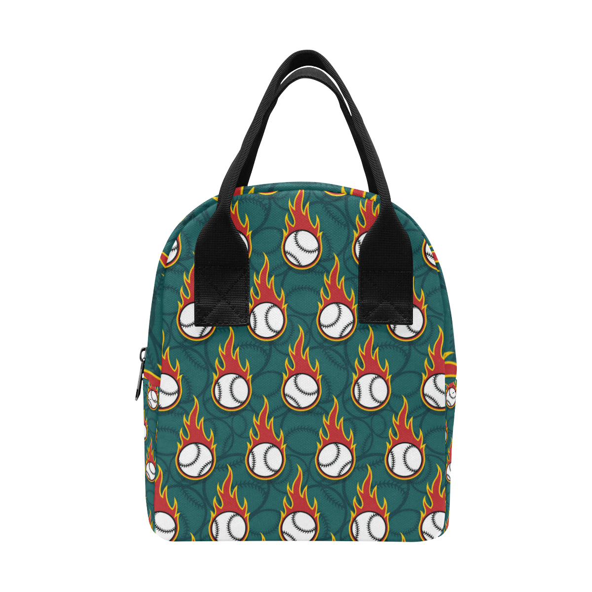 Baseball Fire Print Pattern Insulated Lunch Bag