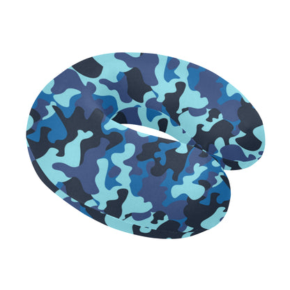 Camo Blue Pattern Print Design 04 U-Shaped Travel Neck Pillow