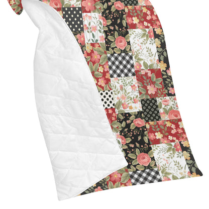 Patchwork Flower Pattern Print Design 03 Premium Quilt