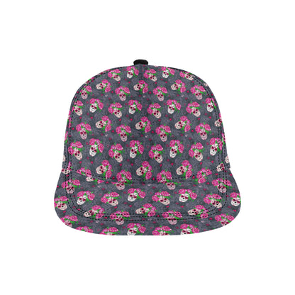 Sugar Skull Pink Rose Themed Print Snapback Cap