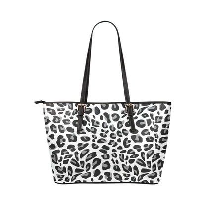Snow Leopard Skin Print Leather Tote Bag