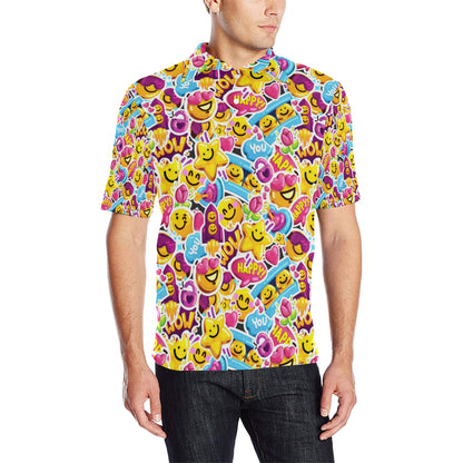 Emoji Sticker Print Pattern Men Polo Shirt