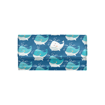 Blue Whale Pattern Print Design 01 Women's Trifold Wallet