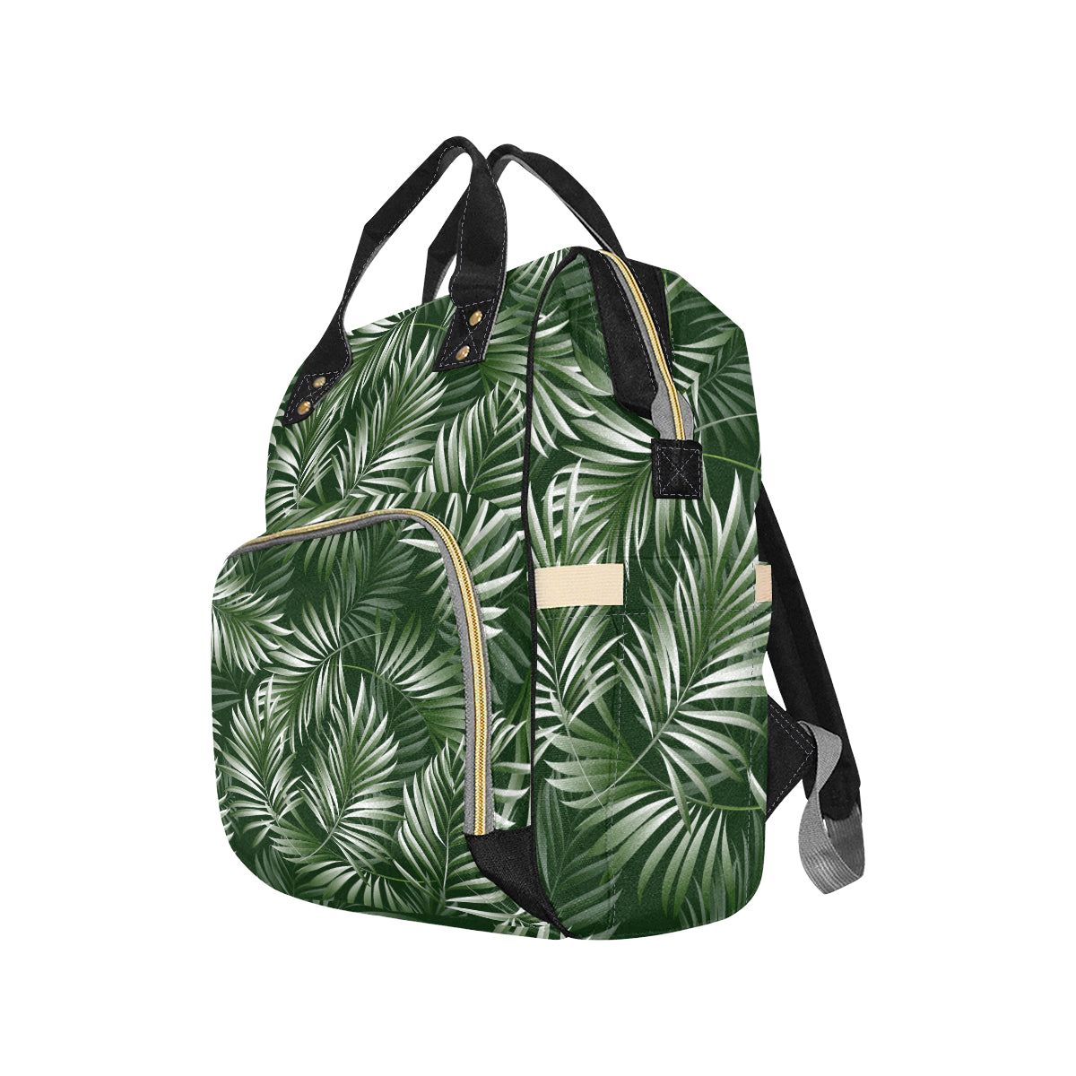 White Green Tropical Palm Leaves Diaper Bag Backpack