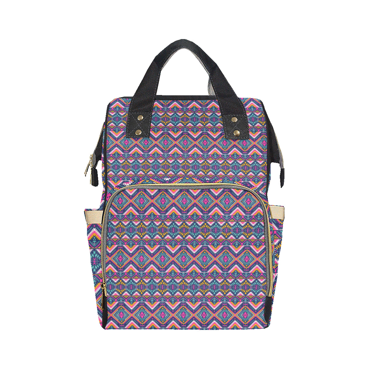 Indian Navajo Pink Themed Design Print Diaper Bag Backpack