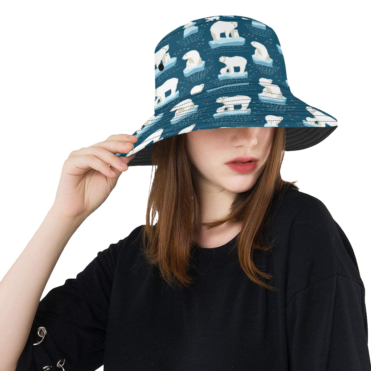Polar Bear Pattern Print Design PB02 Unisex Bucket Hat