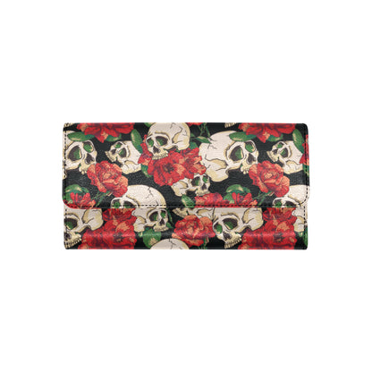 Skull Red Rose Women's Trifold Wallet