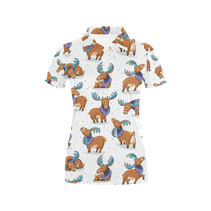 Moose Cute Pattern Print Design 01 Women's Polo Shirt