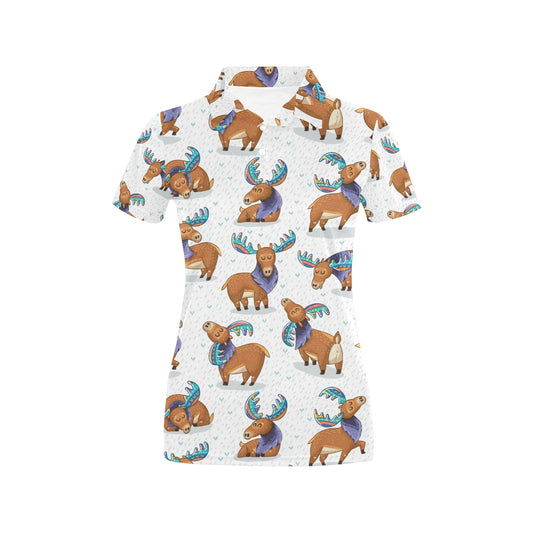 Moose Cute Pattern Print Design 01 Women's Polo Shirt