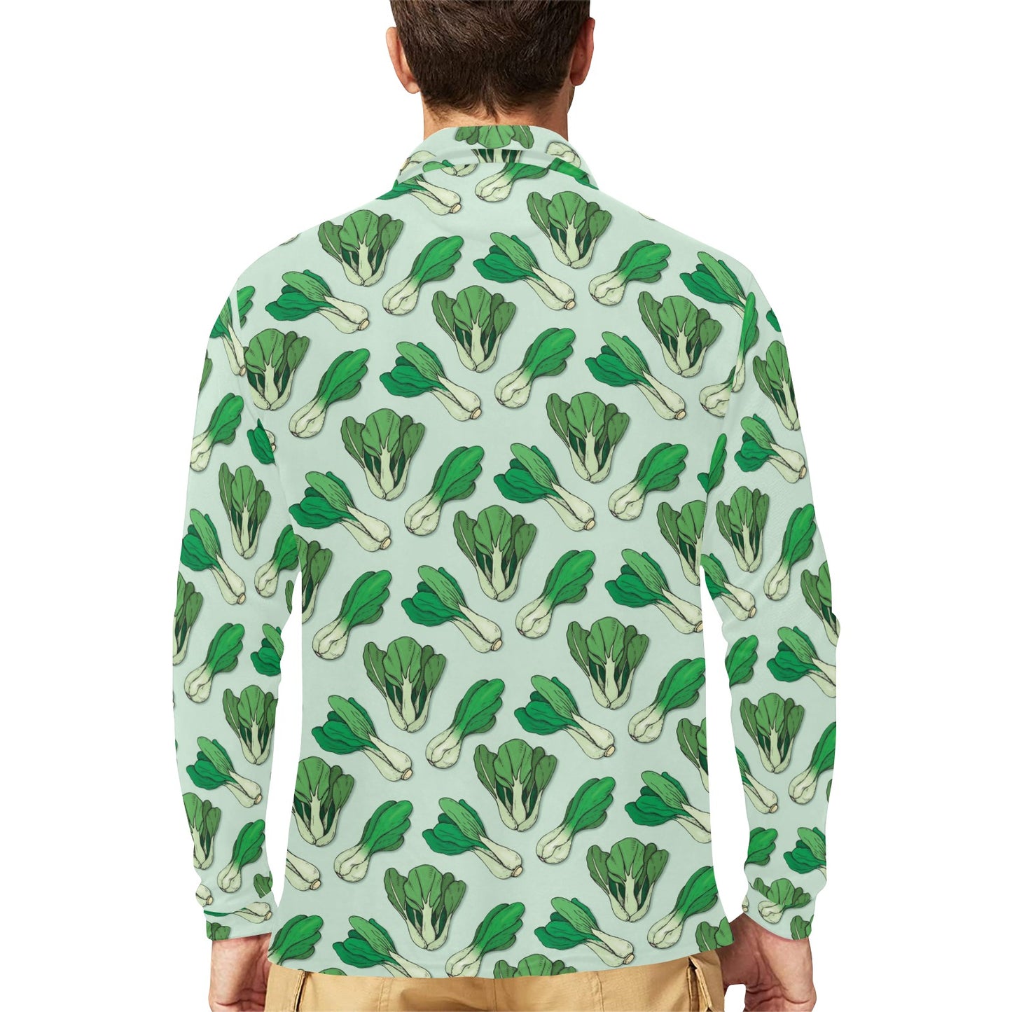 Bok Choy Pattern Print Design 01 Long Sleeve Polo Shirt For Men's