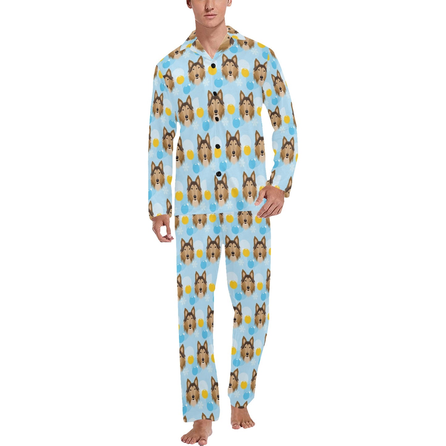 Collies Pattern Print Design 02 Men's Long Pajama Set