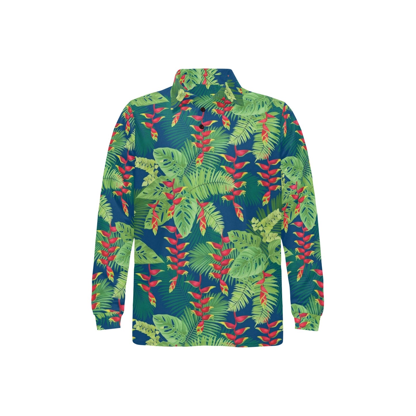 Heliconia Pattern Print Design HL08 Long Sleeve Polo Shirt For Men's