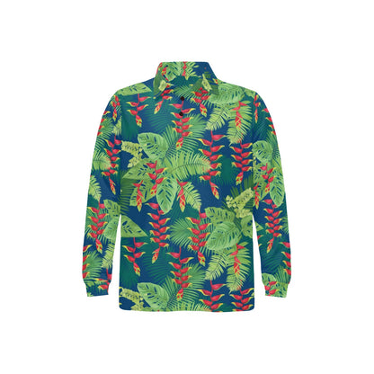Heliconia Pattern Print Design HL08 Long Sleeve Polo Shirt For Men's