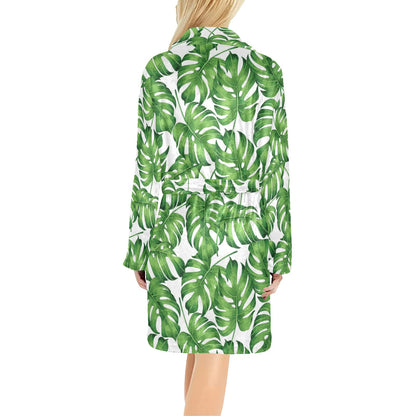 Palm Leaves Pattern Print Design PL08 Women's Fleece Robe