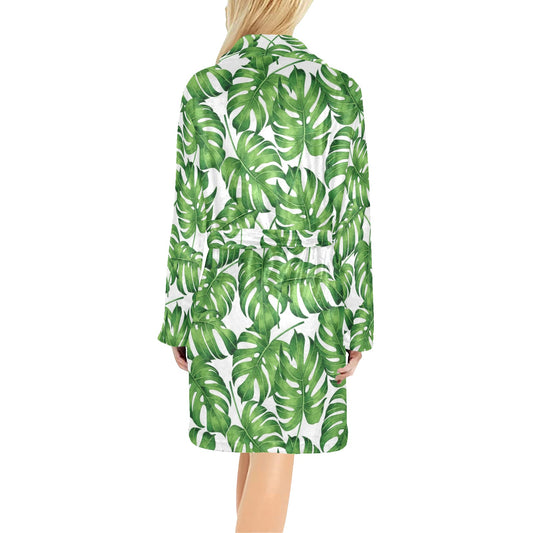 Palm Leaves Pattern Print Design PL08 Women's Fleece Robe