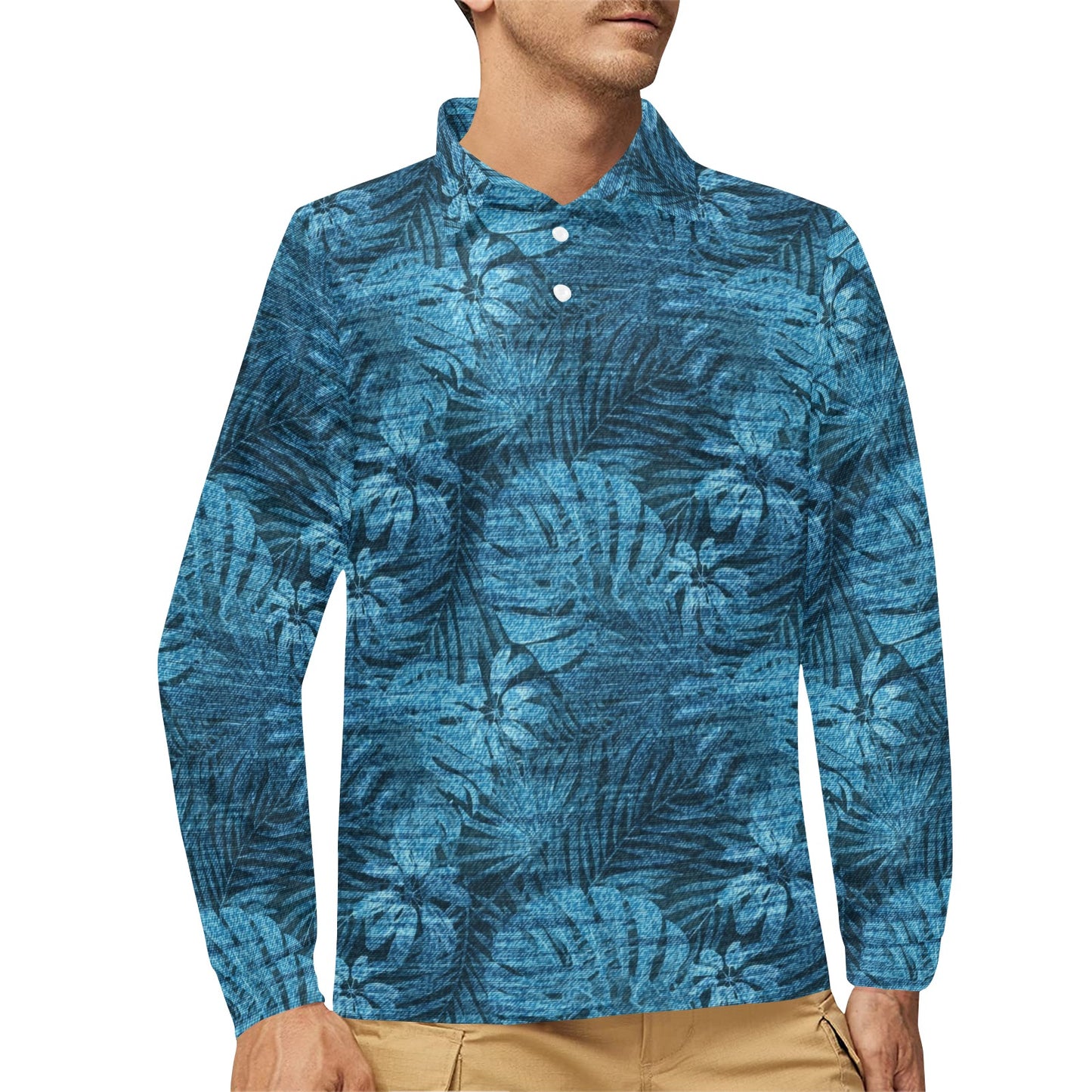 Jean Tropical Pattern Print Design 04 Long Sleeve Polo Shirt For Men's