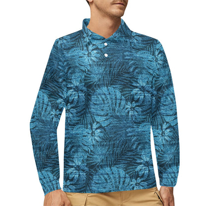 Jean Tropical Pattern Print Design 04 Long Sleeve Polo Shirt For Men's