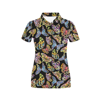 Butterfly Water Color Rainbow Women's Polo Shirt