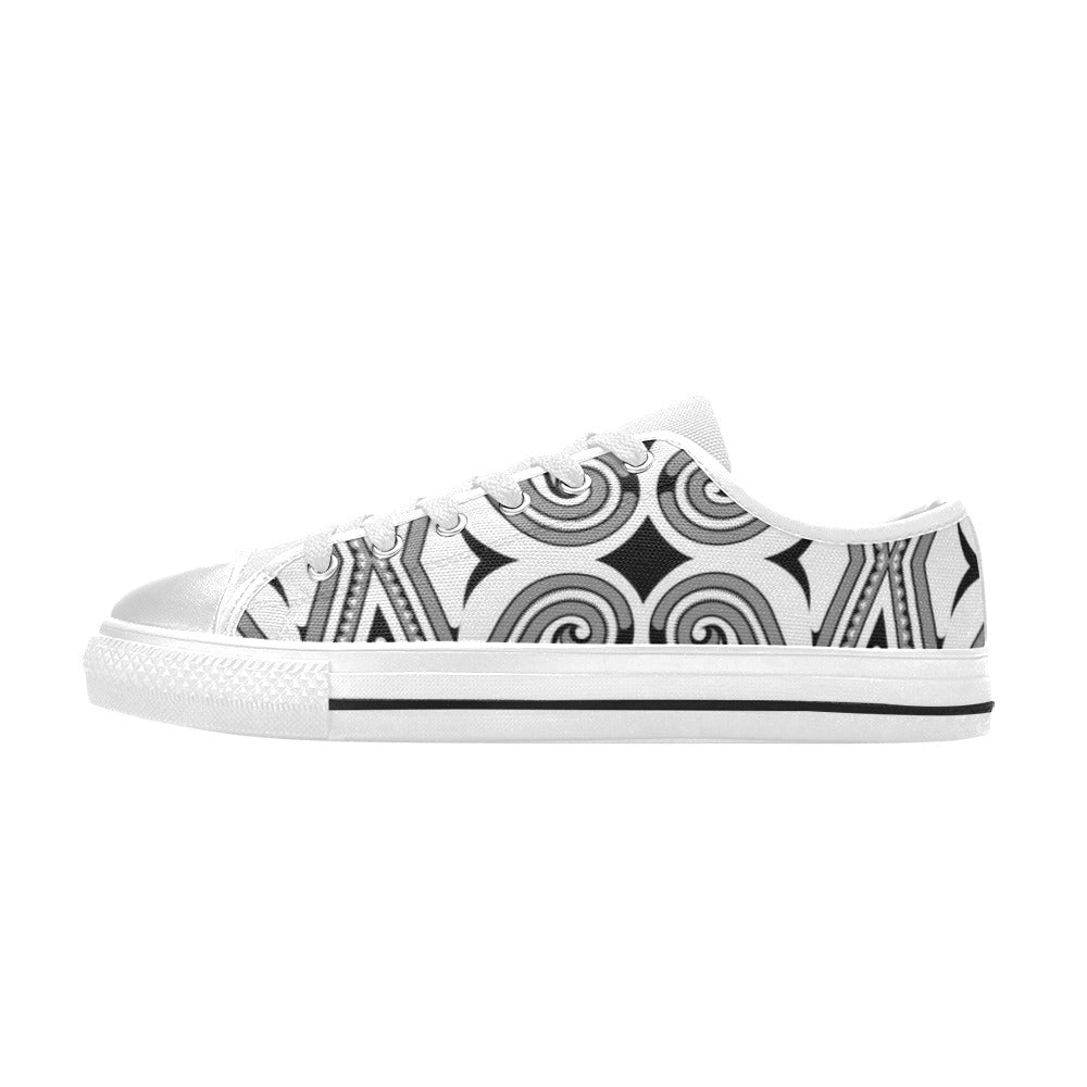 Samoan Pattern Print Design LKS302 Women's White Low Top Shoes