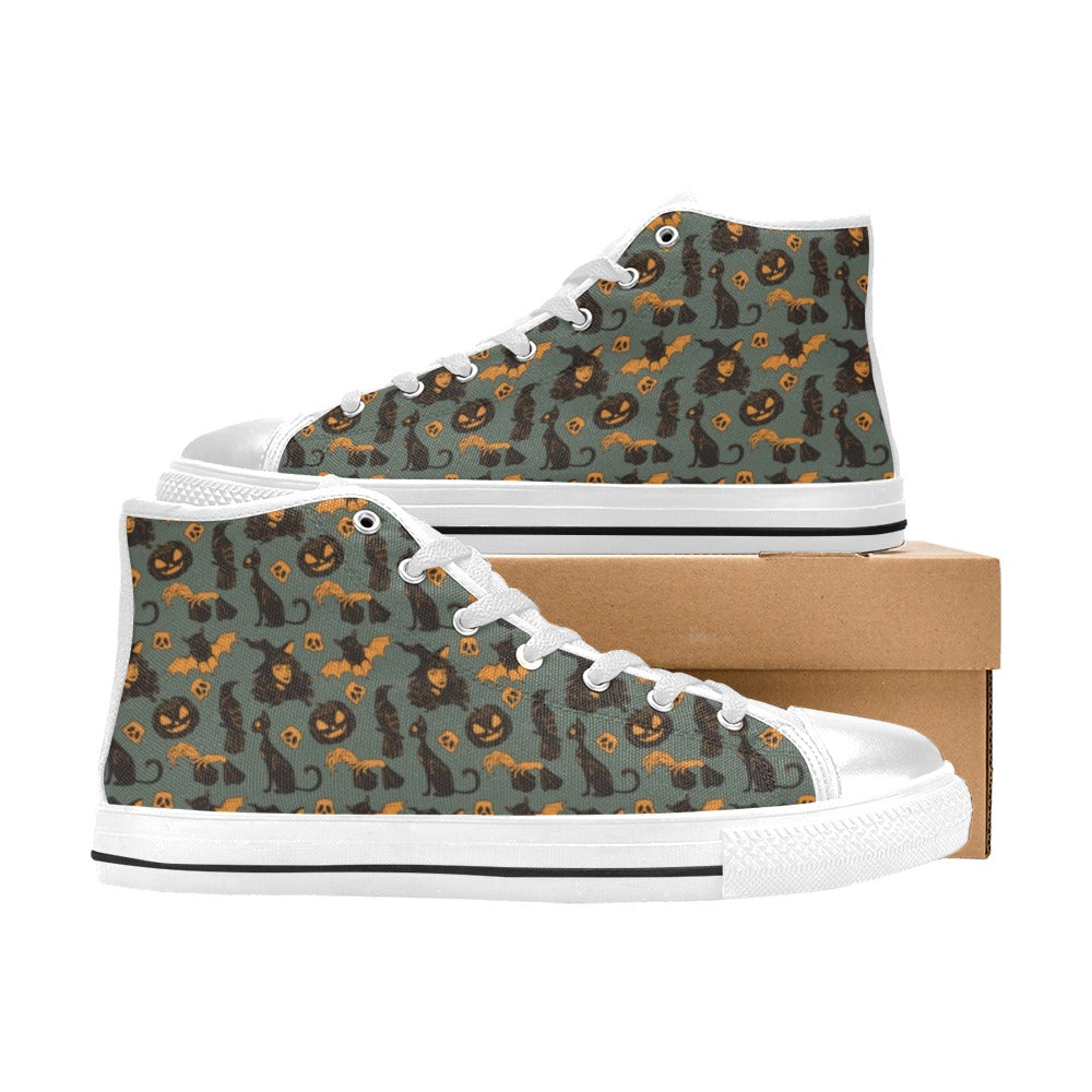 Witch Bat Halloween Print Design LKS305 Men's High Top Canvas Shoes