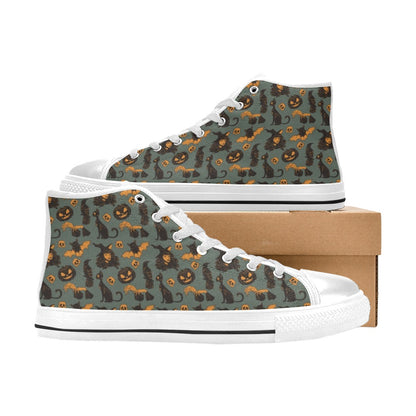 Witch Bat Halloween Print Design LKS305 Men's High Top Canvas Shoes