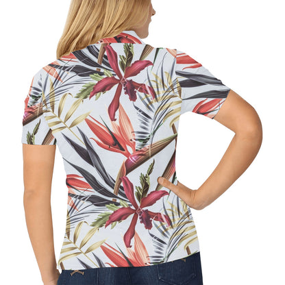 Tropical Flower Pattern Print Design TF021 Women's Polo Shirt