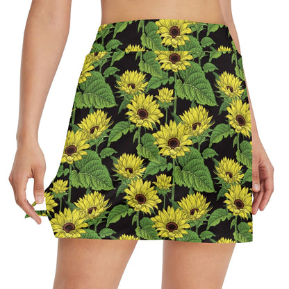 Sunflower Print Design LKS3010 17" Golf & Pickleball Skort with Pockets