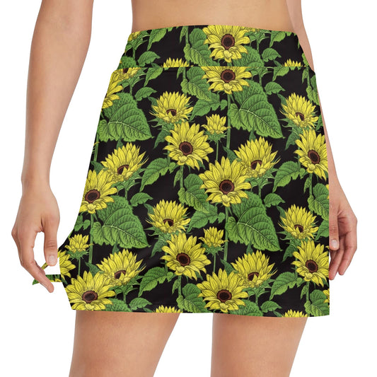Sunflower Print Design LKS3010 17" Golf & Pickleball Skort with Pockets