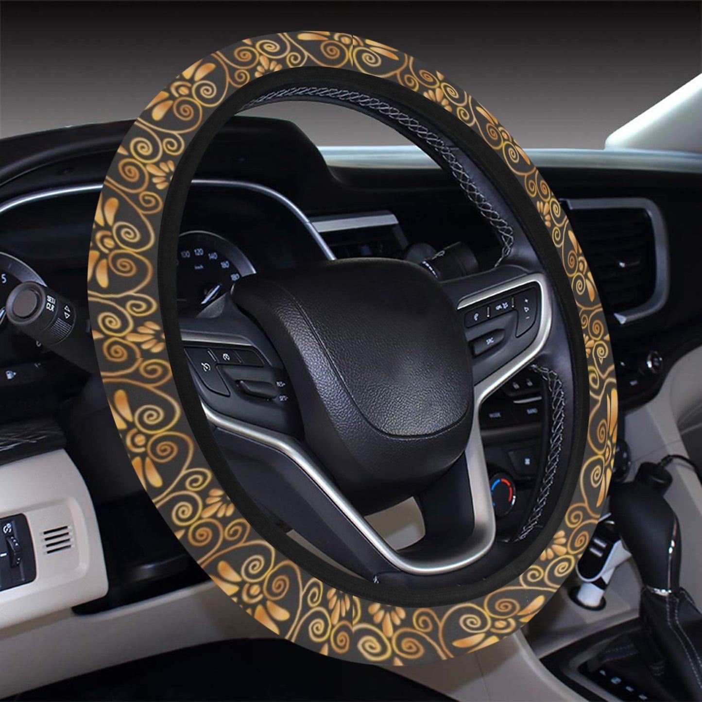 Ancient Greek Print Design LKS303 Steering Wheel Cover with Elastic Edge