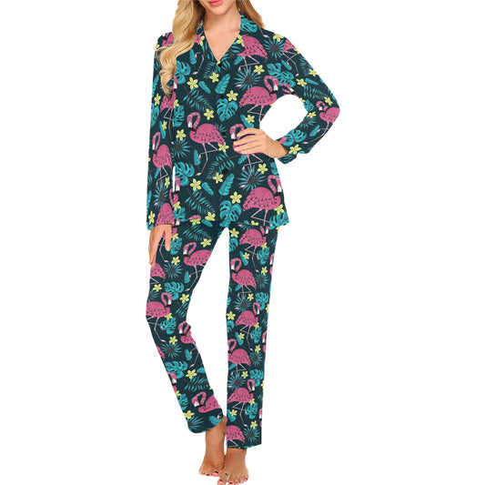 Flamingo Print Pattern Women's Long Pajama Set
