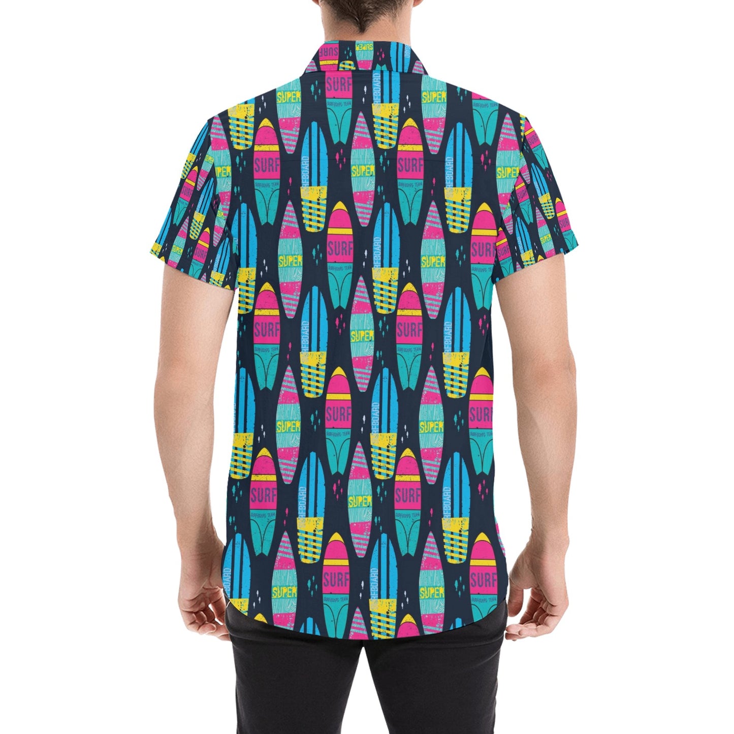 Surfboard Colorful Print Design LKS302 Men Short Sleeve Button Up Shirt