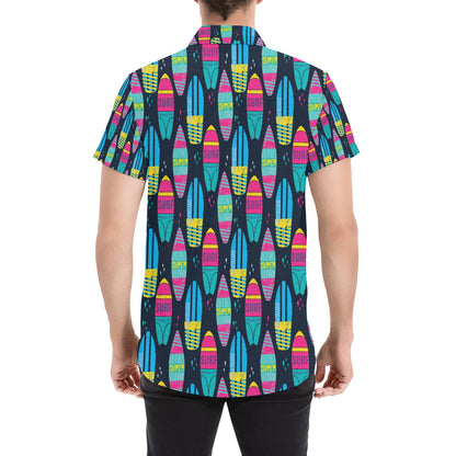 Surfboard Colorful Print Design LKS302 Men Short Sleeve Button Up Shirt