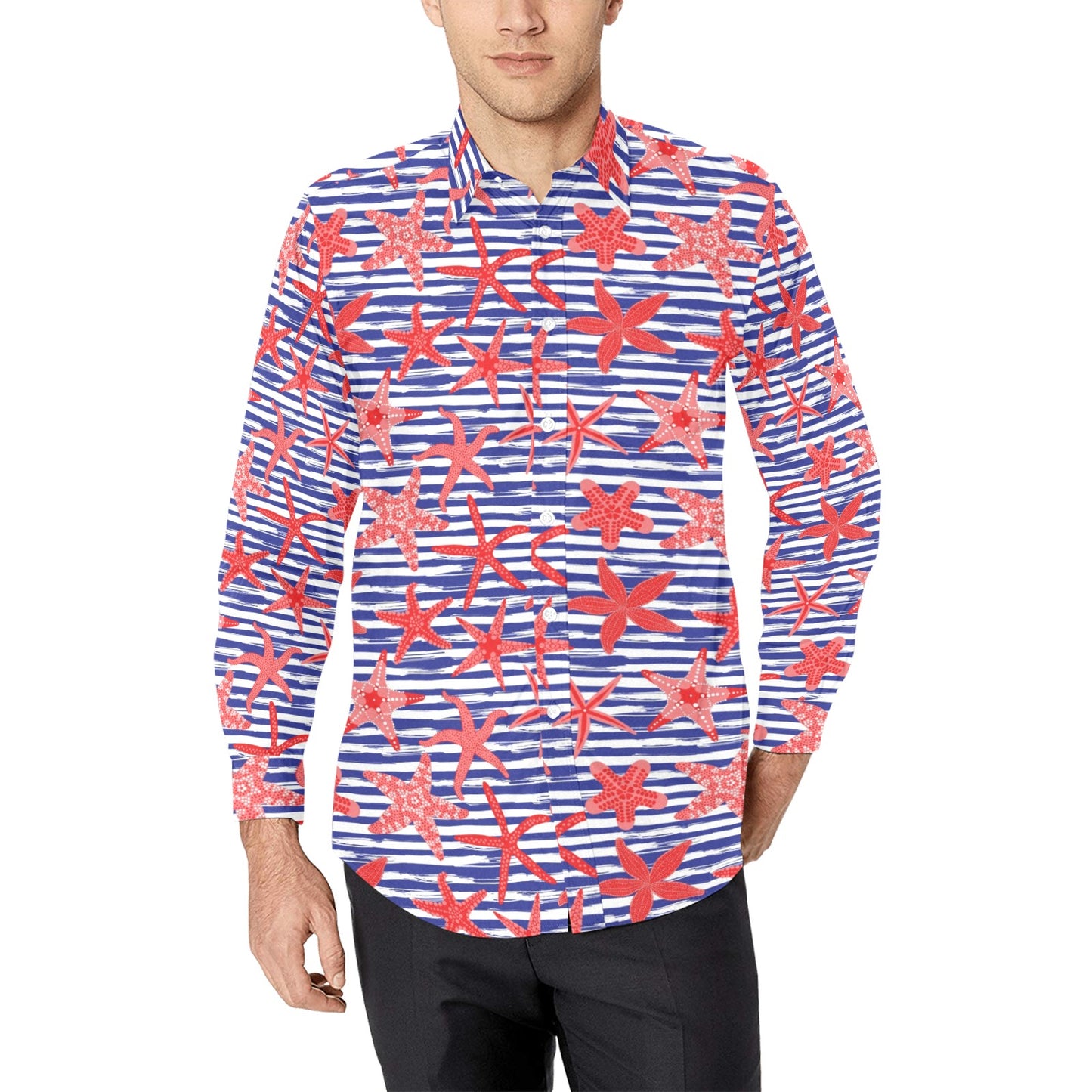 Starfish Print Design LKS401 Men's Long Sleeve Dress Shirt