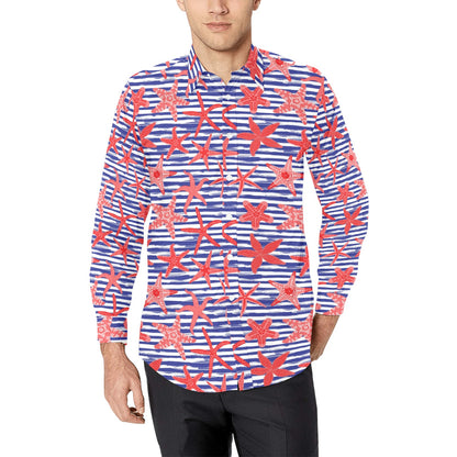 Starfish Print Design LKS401 Men's Long Sleeve Dress Shirt